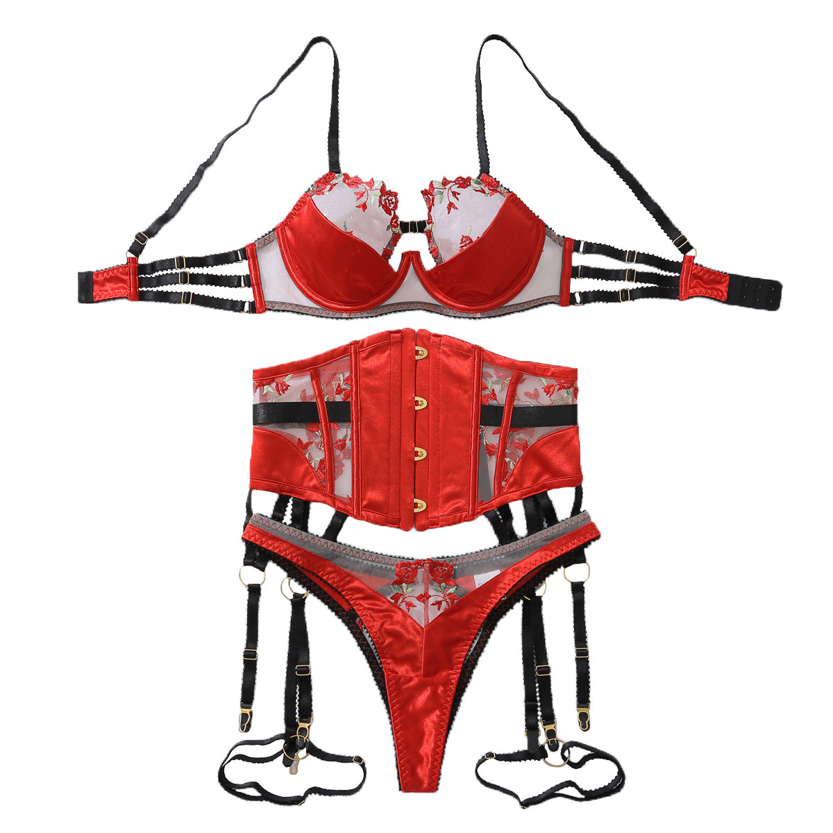 Badminton Cup - Bloemenknop Schouderriem Decoratie Lingerie Set Mode